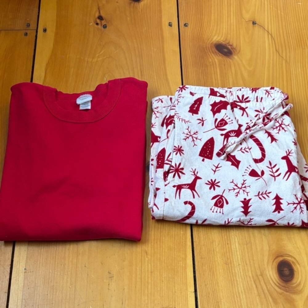 HANNA ANDERSSON Unisex Adult M Organic Solid Red L/S Top & Flannel Printed Pants